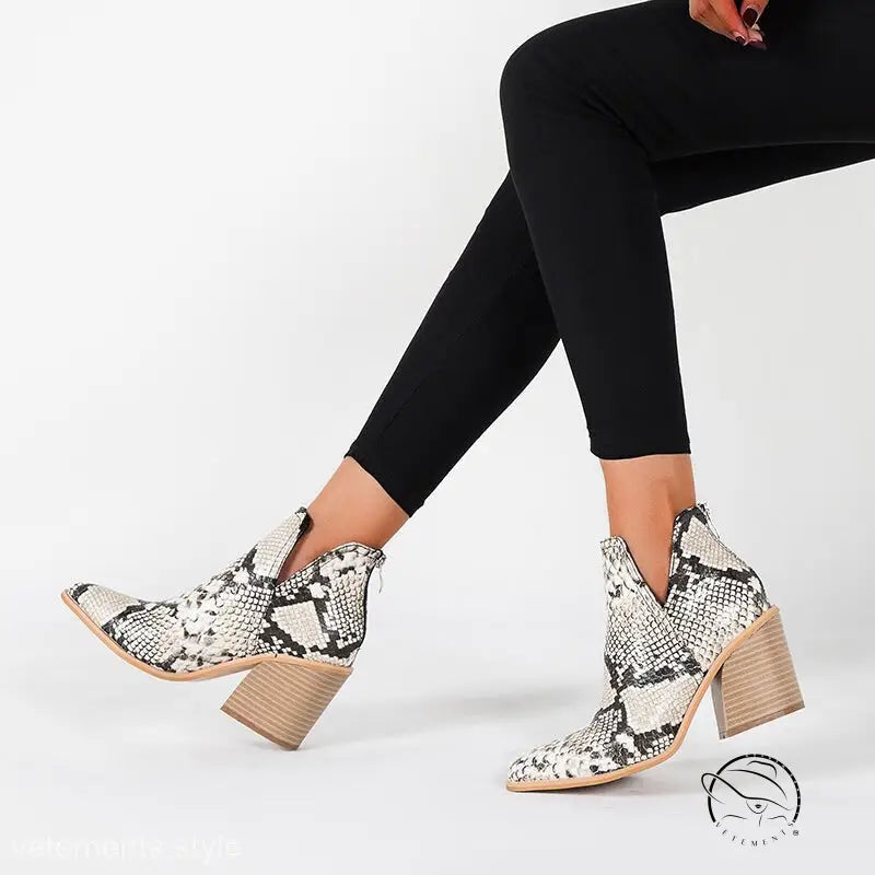 Stylish snakeskin print high heel martin boots for fashion