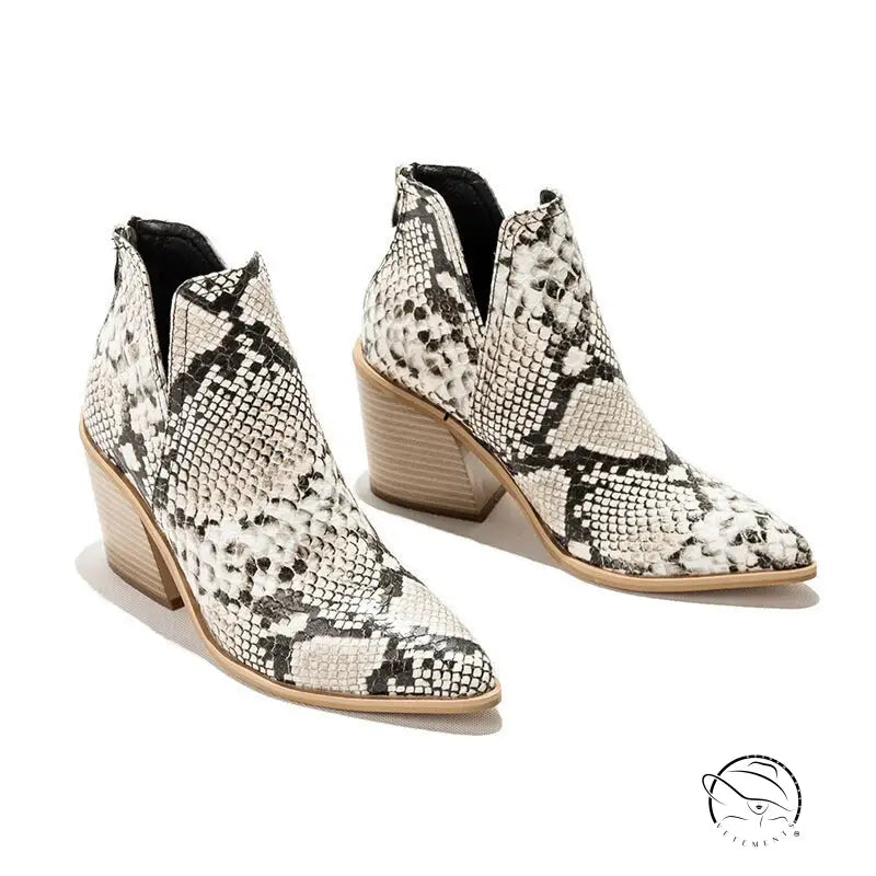 Stylish snakeskin print high heel martin boots for fashion and comfort