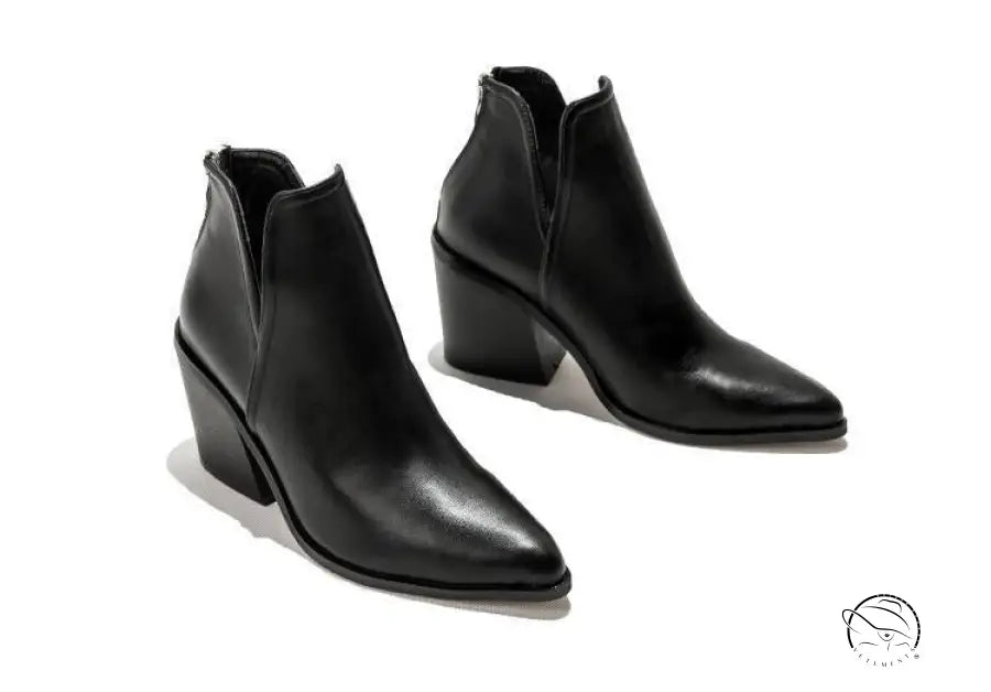 Stylish black leather high heel martin boots with ankle comfort