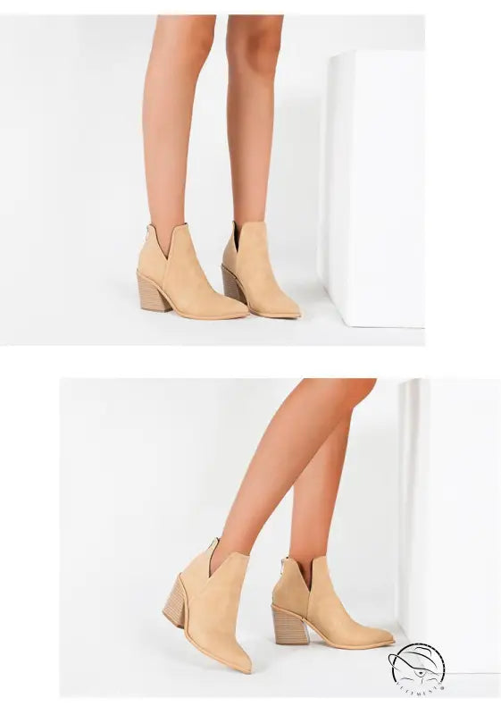 Stylish beige high heel martin boots with block heels for comfort