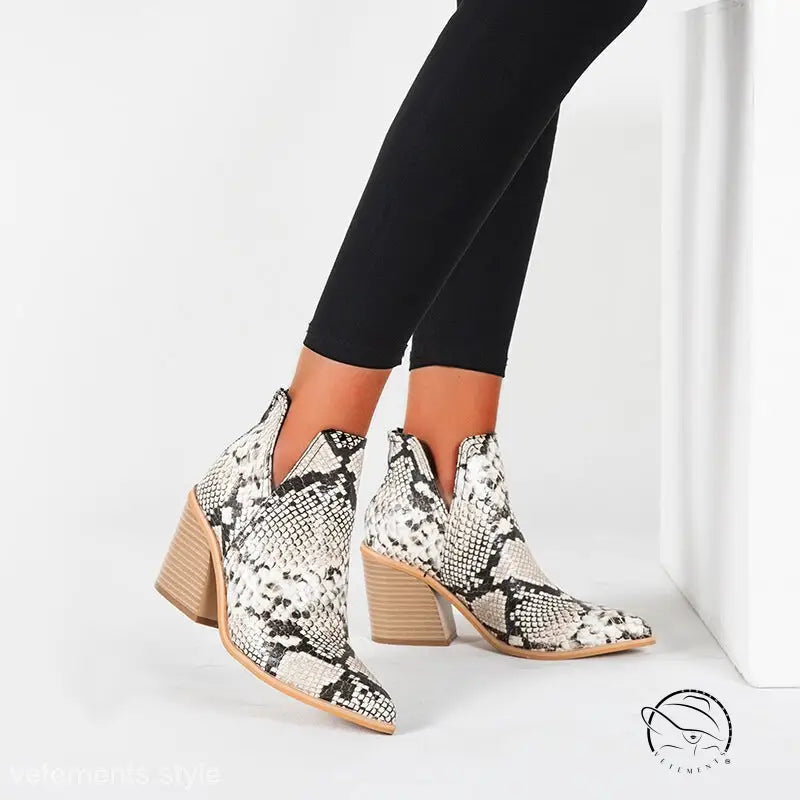 Snakeskin print high heel martin boots for fashion and comfort