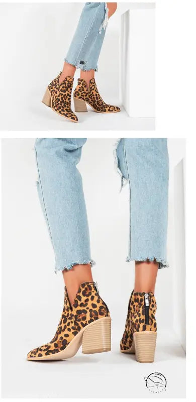 Leopard print high heel martin boots for stylish comfort