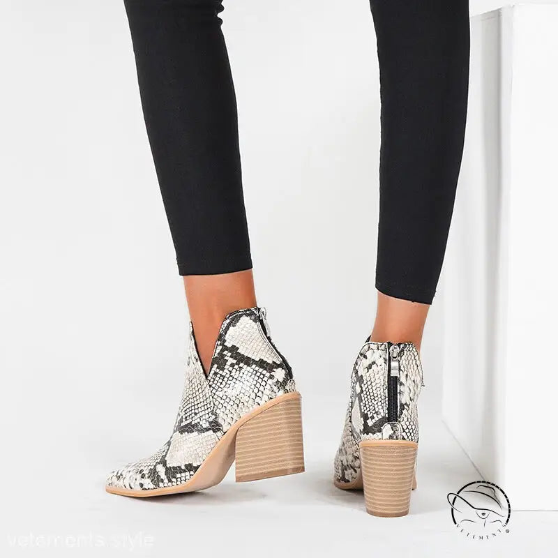 Snakeskin print high heel martin boots for style and comfort