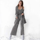 Gray lounge set in three-piece knitted winter pajamas for spring and fall