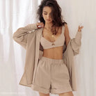 Beige lounge set from Three-Piece Poplin Pajamas Set for Comfort in Spring and Fall