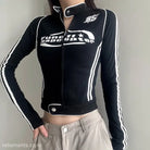 Black racing-style Vintage Stand Jacket with Zipper available with free shipping