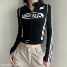 Black and white racing-style Vintage Stand Jacket with Zipper available with free shipping