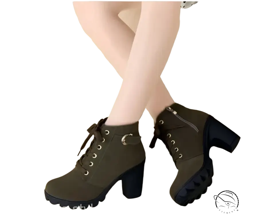 Women’s waterproof high heel martin leather boots in brown with chunky heels