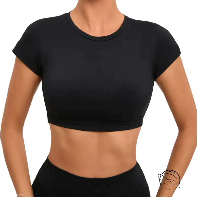 Wild Peach black short-sleeved crop top with glow outdoor fit