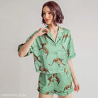 Leopard-print Wild Tiger Pajamas set featuring short sleeve top and shorts for summer