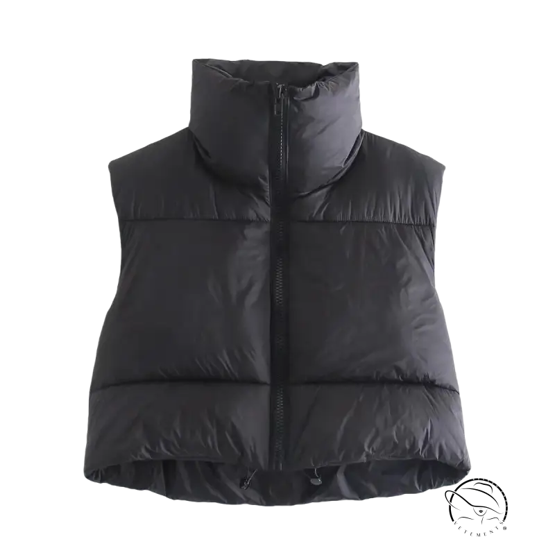 Winter slim fit cotton padded jacket vest in black with high collar and zipper
