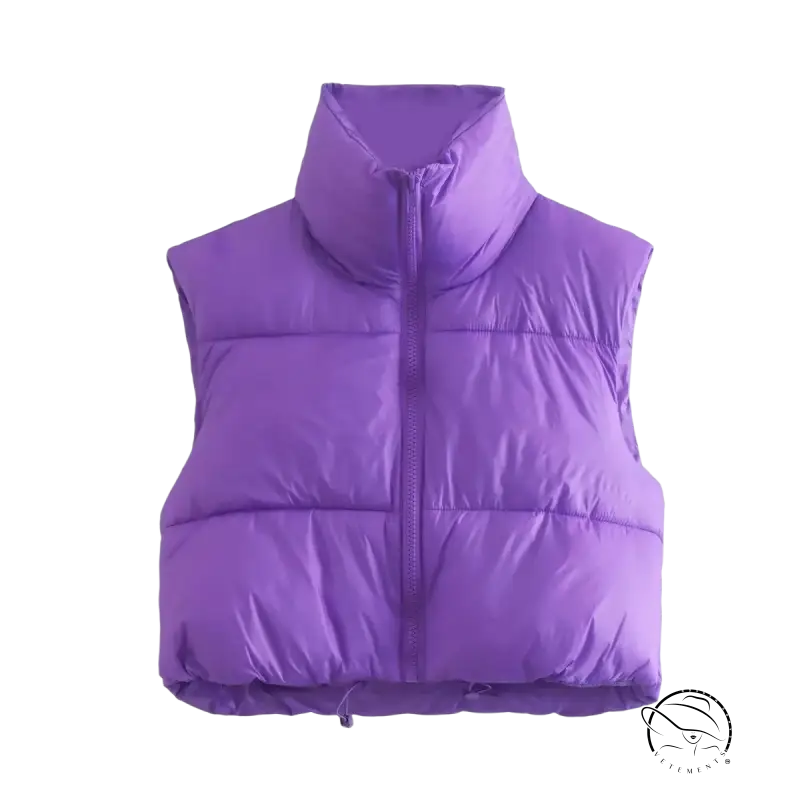 Vibrant purple winter slim fit cotton padded jacket vest with zipper