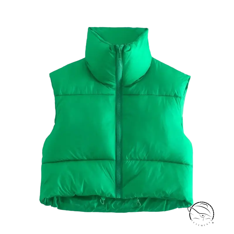 Bright green winter slim fit cotton padded jacket vest with zipper