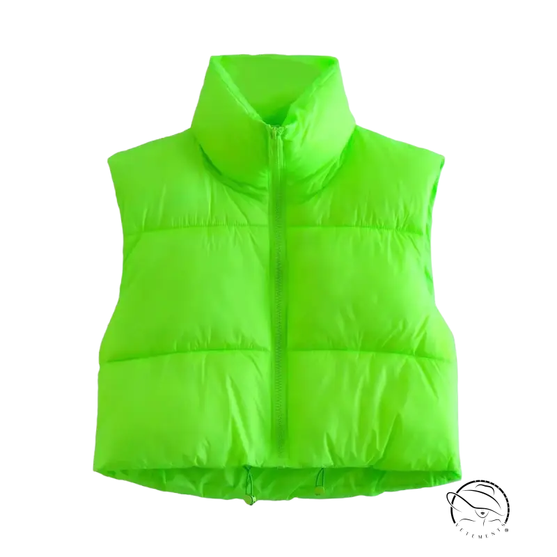 Bright neon green winter slim fit cotton padded jacket vest with zipper