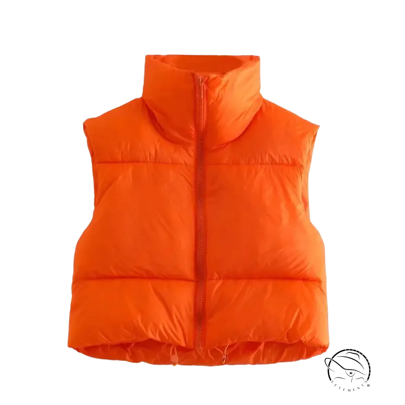 Bright orange winter slim fit cotton padded jacket vest with zipper