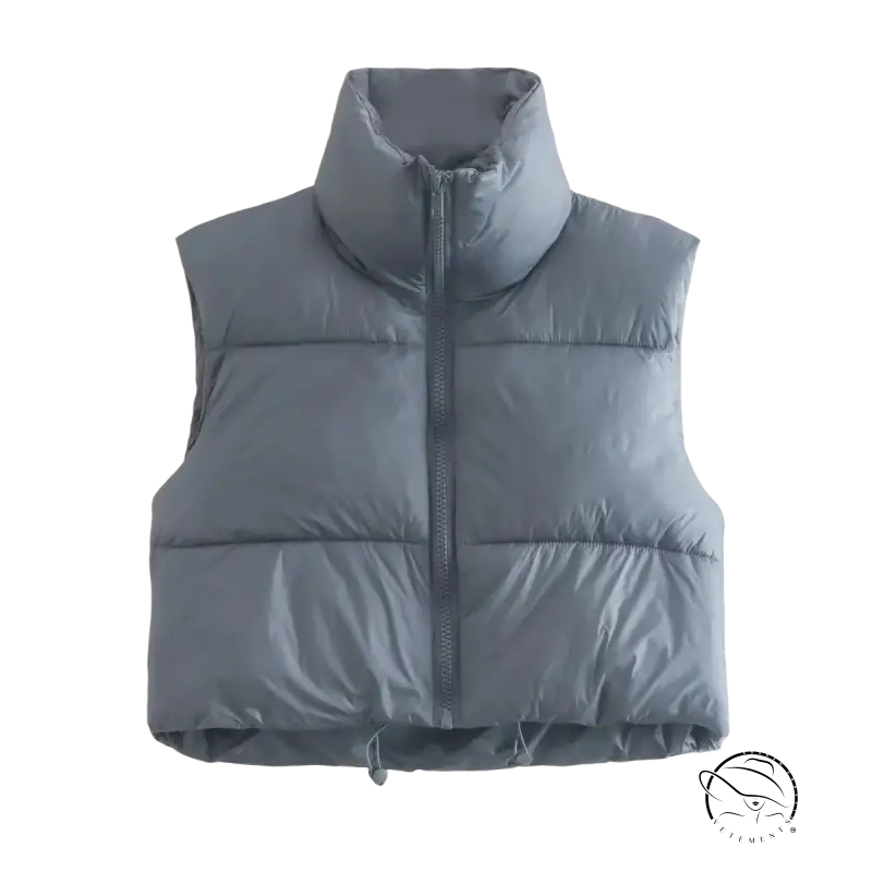 Gray winter slim fit cotton padded jacket vest with high collar and zipper