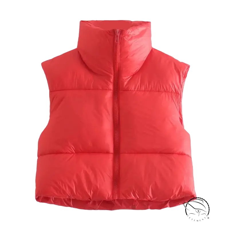 Bright red winter slim fit cotton padded jacket vest with zipper